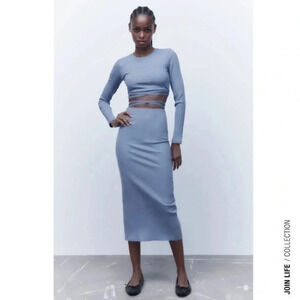 New Zara Coord Set Long Sleeve Top & Highrise Skirt
